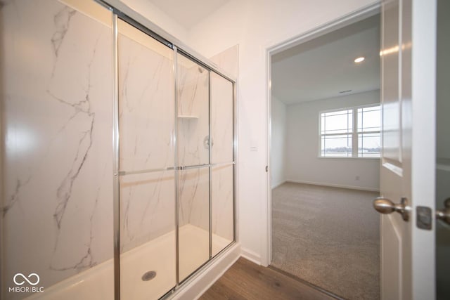 5607 Tart Blvd, Indianapolis, IN 46239 - bathroom featuring a marble finish shower and recessed lighting