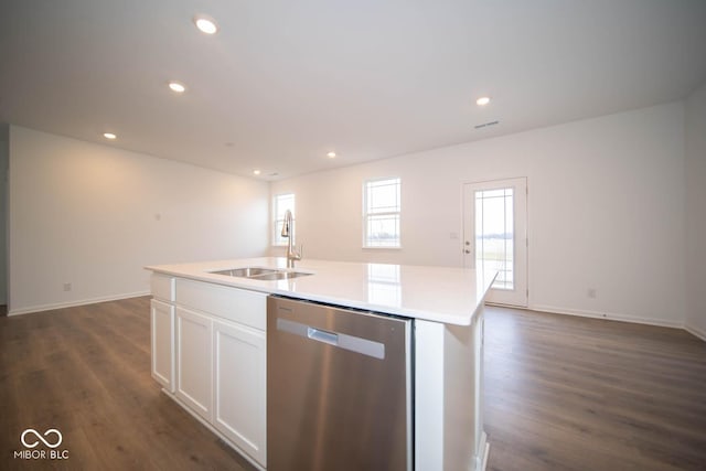 5607 Tart Blvd, Indianapolis, IN 46239 - kitchen with dishwasher, dark wood-style flooring, open floor plan, and recessed lighting