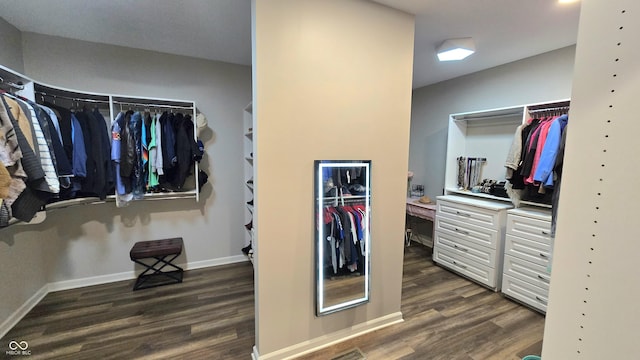 walk in closet featuring dark wood-type flooring