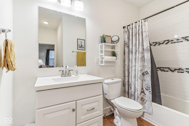 359 Terrace Ave, Indianapolis, IN 46225 - full bathroom with shower / bath combo, toilet, vanity, and wood finished floors
