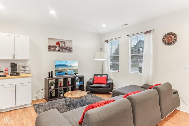359 Terrace Ave, Indianapolis, IN 46225 - living room with light wood-type flooring, visible vents, and recessed lighting