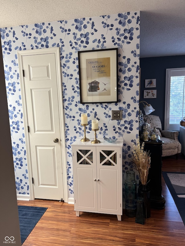 room details with hardwood / wood-style floors and a textured ceiling