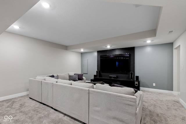 living room featuring light colored carpet