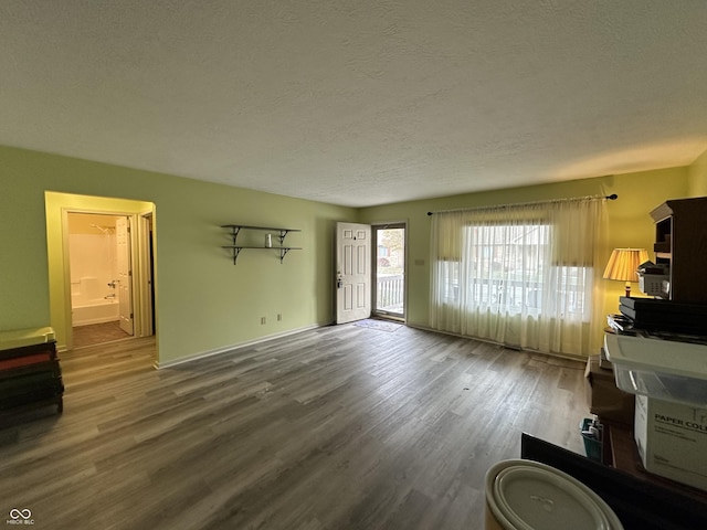 living room with a textured ceiling and hardwood / wood-style flooring