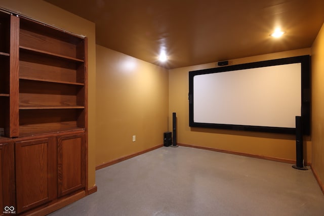 home theater with light carpet