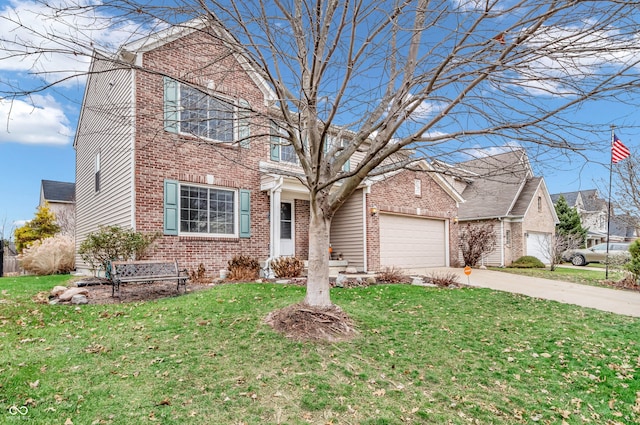 view of front of property with a garage and a front yard