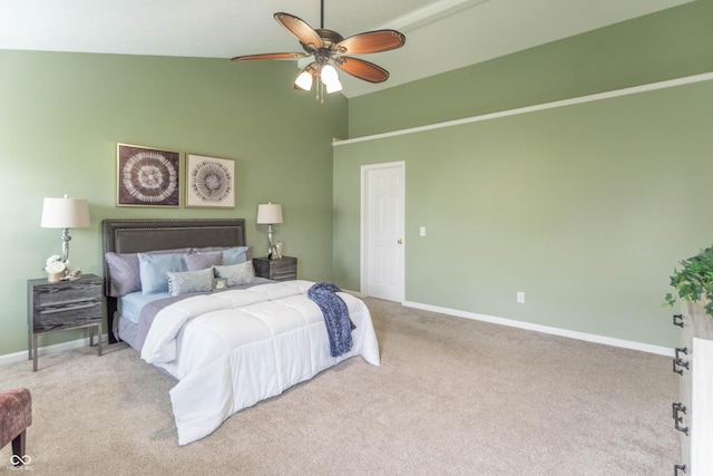 14446 Chapelwood Ln, Fishers, IN 46037 - carpeted bedroom featuring baseboards, a ceiling fan, and high vaulted ceiling