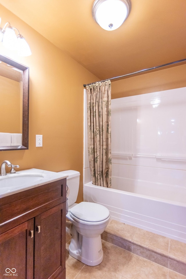 14446 Chapelwood Ln, Fishers, IN 46037 - full bathroom with toilet, tile patterned floors, shower / bath combo, and vanity