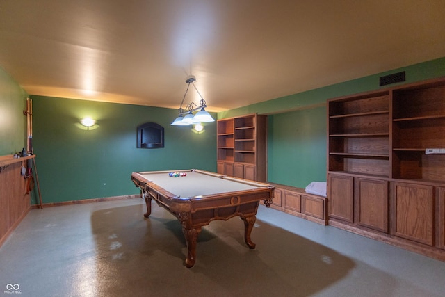 14446 Chapelwood Ln, Fishers, IN 46037 - game room with pool table, concrete floors, and visible vents