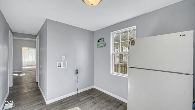 washroom with hookup for a washing machine and dark wood-type flooring