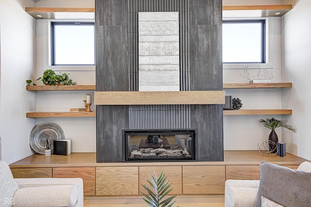 living room with light hardwood / wood-style flooring