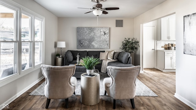 interior space featuring light hardwood / wood-style floors and ceiling fan