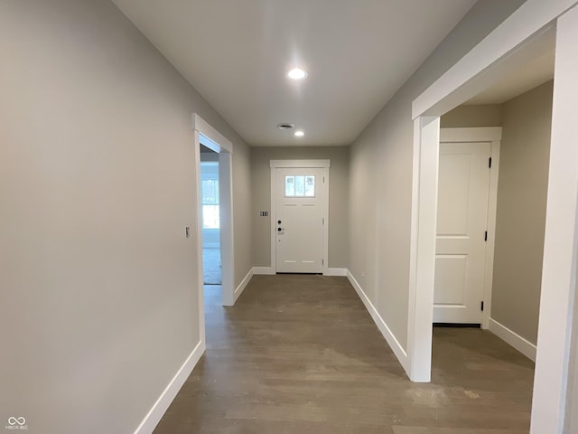 doorway featuring wood-type flooring