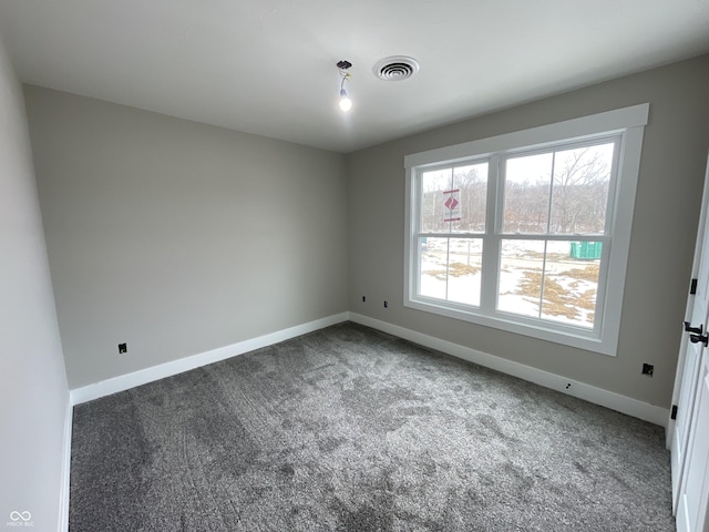 spare room featuring dark carpet