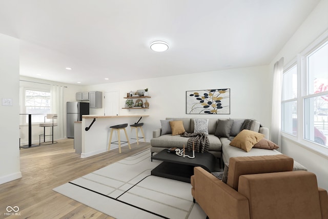 living room with light hardwood / wood-style floors