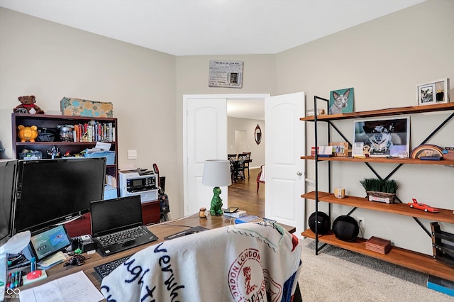 home office featuring hardwood / wood-style floors