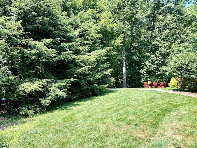 view of yard with a view of trees