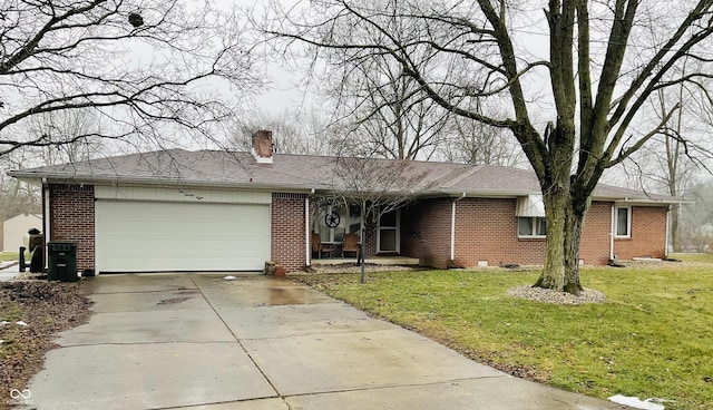 single story home with a garage and a front yard