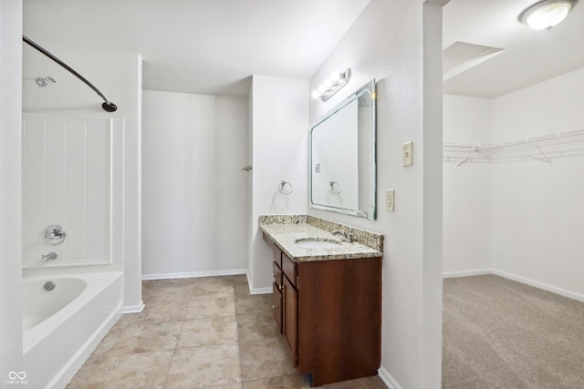 bathroom with tile patterned floors, vanity, and bathtub / shower combination