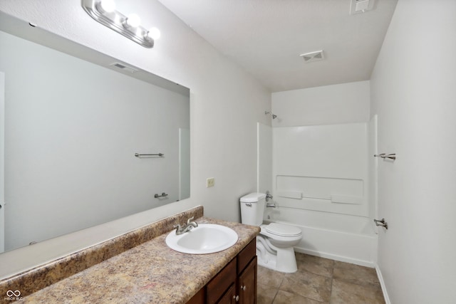 full bathroom with vanity, toilet, and shower / washtub combination