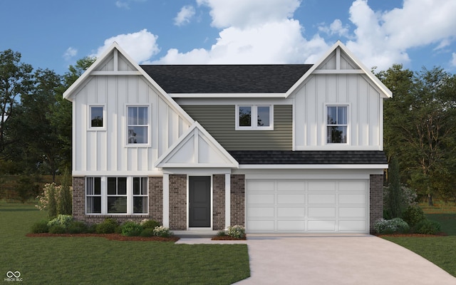 view of front of home featuring a garage and a front lawn