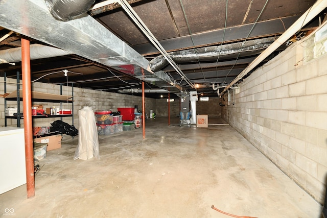 basement with heating unit