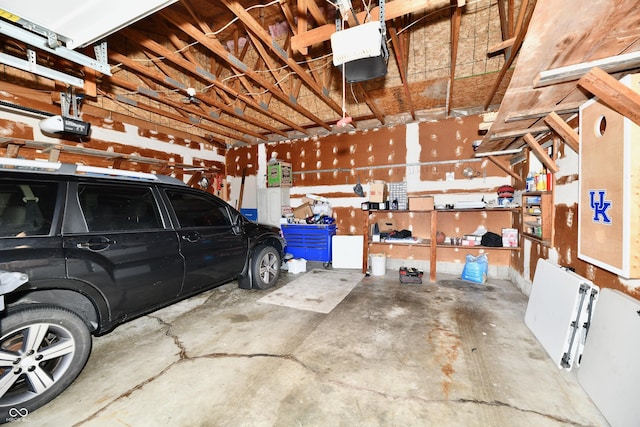 garage with a garage door opener