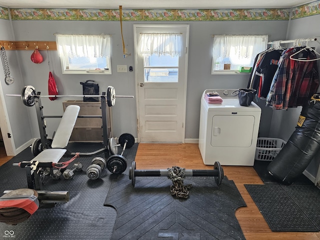 interior space featuring washer / dryer and wood-type flooring