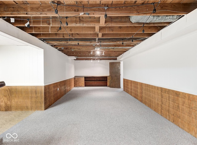 basement with light carpet