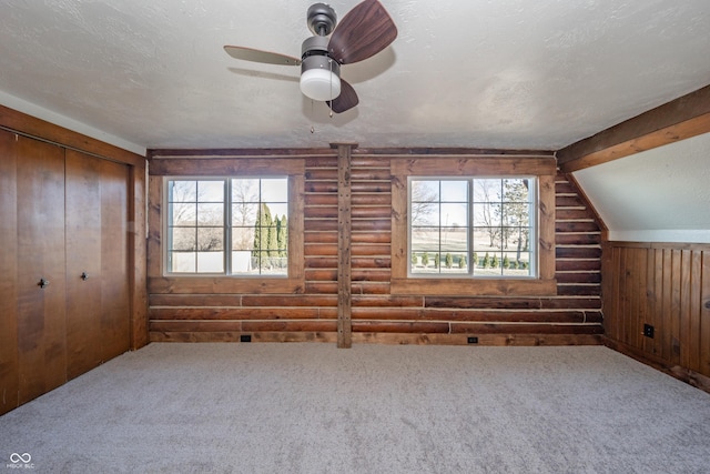 bonus room featuring a textured ceiling, carpet floors, and a wealth of natural light