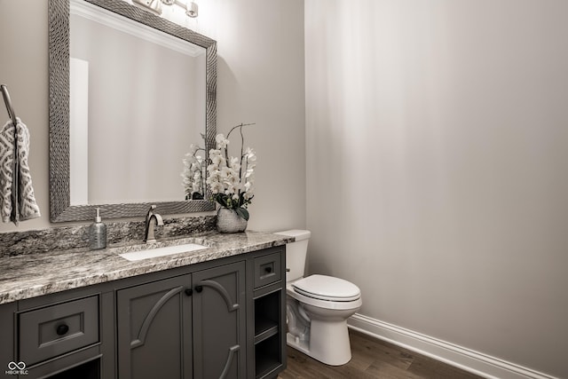 bathroom featuring hardwood / wood-style floors, vanity, and toilet