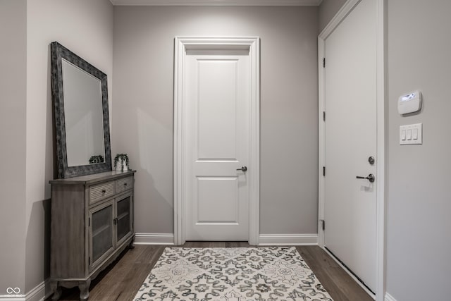 interior space with dark hardwood / wood-style floors