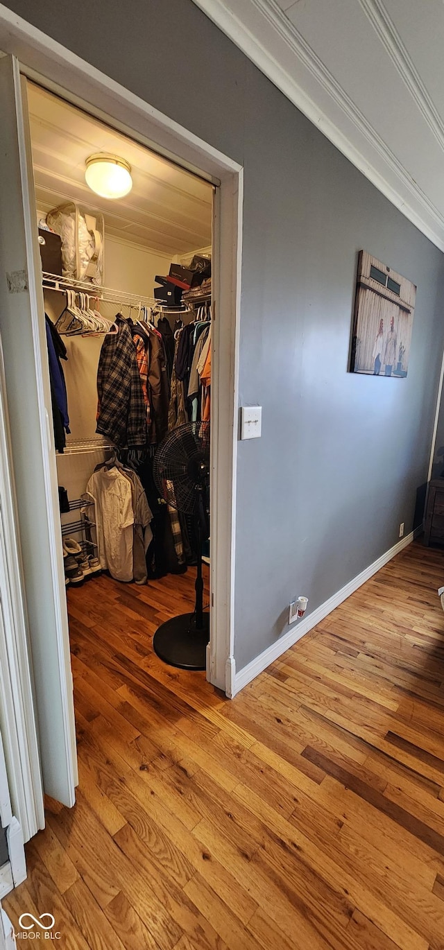 interior space featuring crown molding and light hardwood / wood-style floors