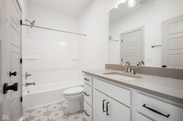 full bathroom with vanity, toilet, and bathing tub / shower combination