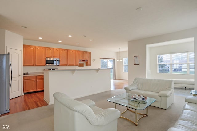 living room featuring light hardwood / wood-style flooring and a wealth of natural light