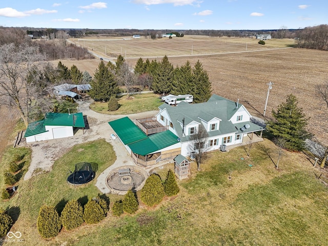 birds eye view of property featuring a rural view