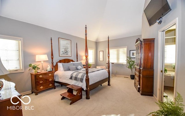 bedroom with light colored carpet