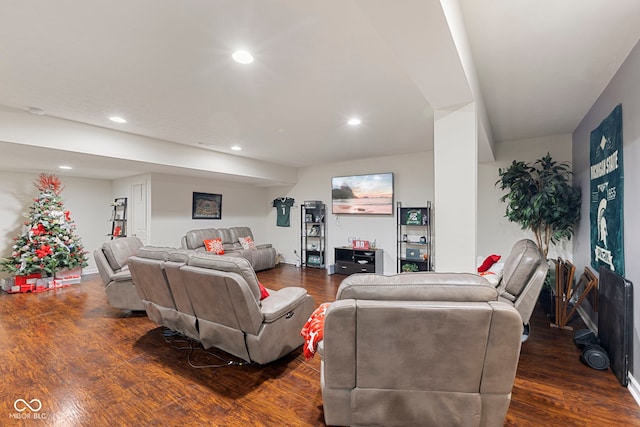 living room featuring dark hardwood / wood-style flooring