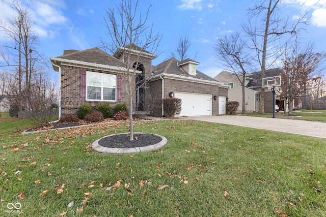 view of front facade with a garage and a front yard