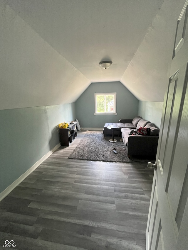 additional living space with vaulted ceiling and dark hardwood / wood-style floors