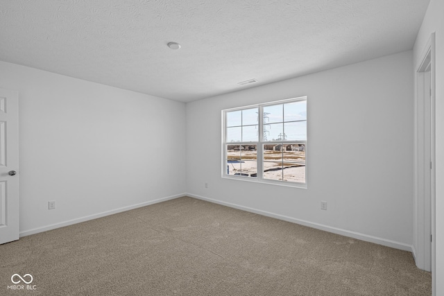 spare room featuring carpet floors and a textured ceiling