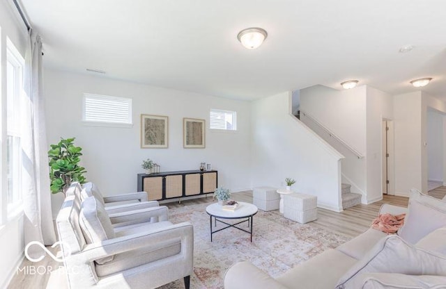 living room with light hardwood / wood-style floors