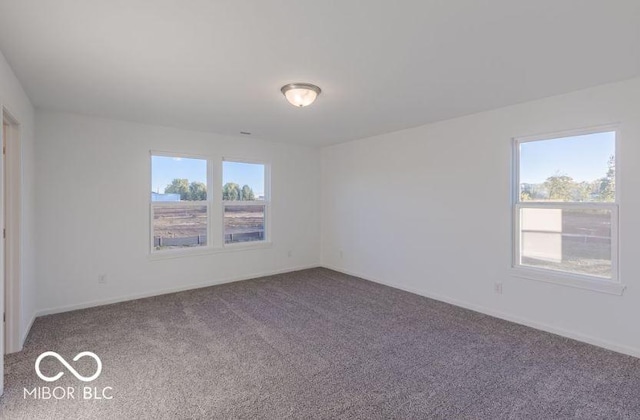 carpeted spare room featuring a wealth of natural light and baseboards