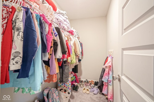 walk in closet with carpet