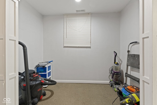 exercise room with carpet floors