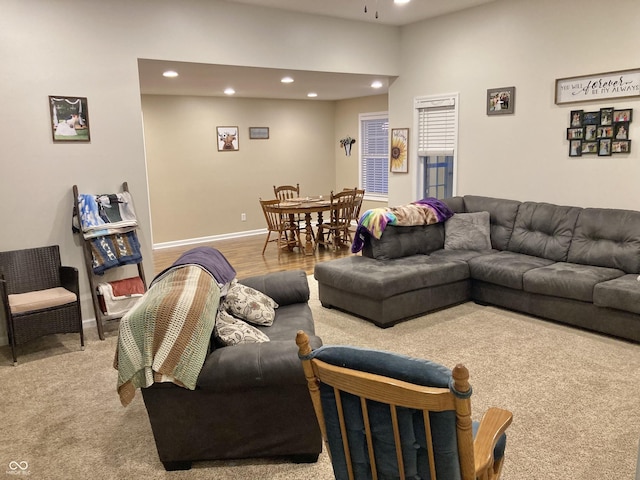 living room with carpet flooring