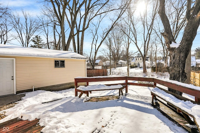 view of snow covered patio