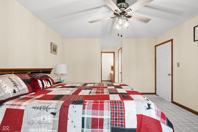 bedroom featuring carpet flooring and ceiling fan