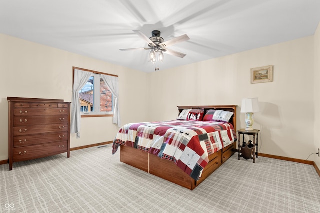 bedroom with carpet flooring and ceiling fan