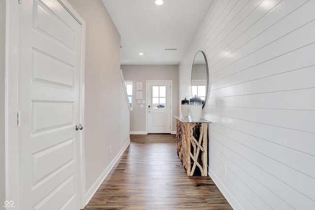 foyer featuring dark hardwood / wood-style floors